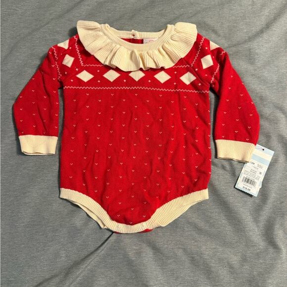 Cat & Jack 12 Months Red and Cream Bodysuit - Picture 1 of 3